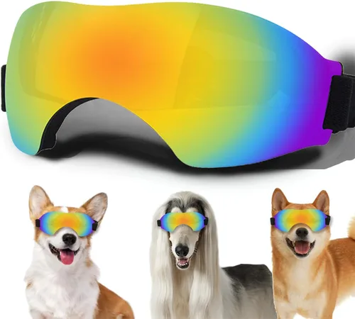 Vista 11 de Gafas de sol para perros pequeños, gafas para perros con correa ajustable, protección UV, adecuadas para perros pequeños Estilo liso-Multicolor