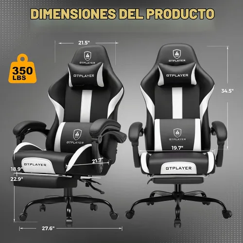 Vista 3 de GTPLAYER Silla de juegos con cojín de resorte de bolsillo, silla de oficina de cuero con respaldo alto ergonómico y soporte lumbar para aliviar
