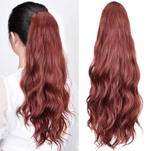Vista 62 de Extensiones de cola de caballo, extensiones de cabello de cola de caballo con clip de garra marrón oscuro para mujer, pieza de cabello rizado