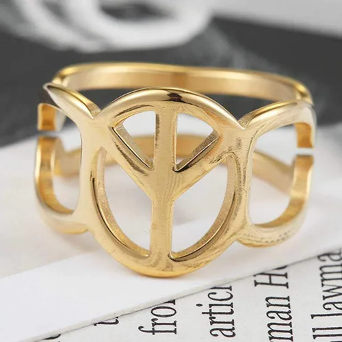 Vista 2 de Jude Jewelers Anillo de acero inoxidable con signo de paz mundial, emblema de clase escolar, cóctel, fiesta, graduación