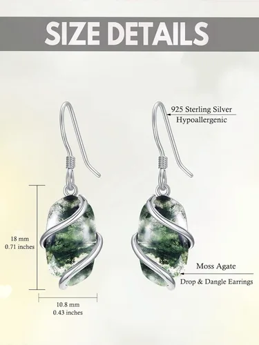 Vista 5 de HPQQ Regalos para mujer, aretes de plata de ley 925 para mujer, delicados aretes colgantes de piedra ovalada, joyería fina, regalos para el día