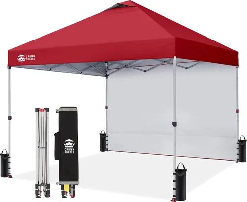 Vista 19 de CROWN SHADES Toldo desplegable de 8 x 8 con 1 pared lateral, tienda de campaña para playa, beige