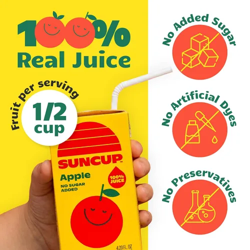 Vista 2 de SunCup Juice - Jugo de manzana (paquete de 40) Caja de jugo de 4.23 onzas con pajita, mezcla de manzana sin azúcar añadida para niños, paquete a