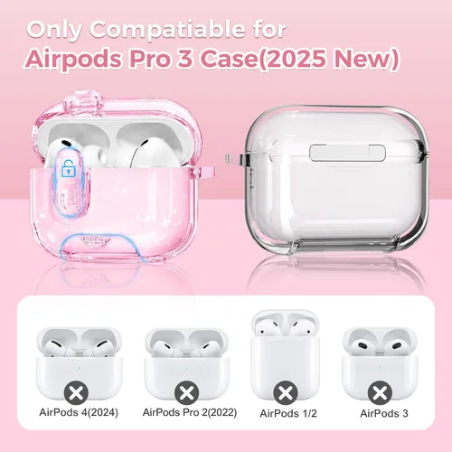 Vista 2 de (con bloqueo) Funda transparente compatible con bonitos Apple Airpods Pro 1/2 fundas para mujeres, TPU Transparency Air Pods Pro de 1ª 2ª