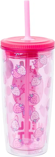 Vista 2 de Vaso de plástico resistente a derrames Sanrio Hello Kitty Strawberry de Silver Buffalo, 20 onzas Sanrio Hello Kitty Fresas