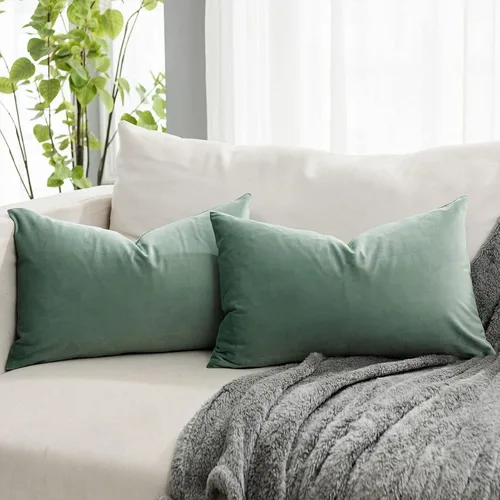 Vista 8 de Juego de 2 fundas de almohada decorativas de terciopelo de 14 x 14 pulgadas con cremallera, fundas de cojín cuadradas suaves y lisas de lujo