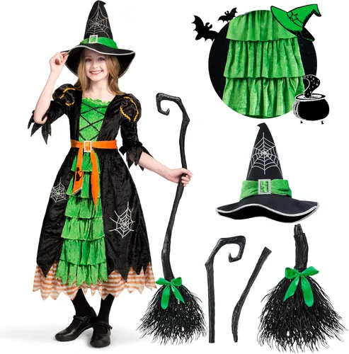 Vista 9 de Spooktacular Creations Disfraz de bruja de cuento de hadas con escoba para niñas