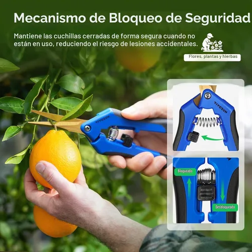 Vista 5 de Podadora manual VIVOSUN, para jardinería, con cuchillas rectas de acero inoxidable Curved Precision Stainless Steel Blades, Comfort Ergonomic