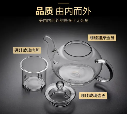 Vista 6 de Tetera de vidrio de 20 onzas con infusor, juego de tetera de borosilicato para té suelto, tés florales, estufa y microondas (20.3 fl oz)