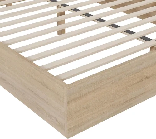 Vista 13 de KISLOT Marco de cama de madera estriada con mesitas de noche integradas Natural