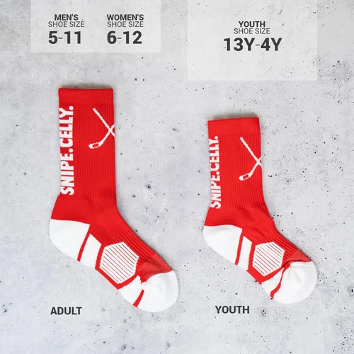 Vista 3 de ChalkTalkSPORTS Calcetines tejidos de media pantorrilla de hockey Colgado. Snipe. Cely. Rojo Tallas juveniles y adultos