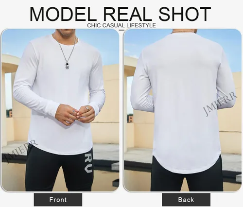 Vista 3 de JMIERR Mens 3 Pack Cotton Hipster Hip Hop Longline Crewneck T-Shirt
