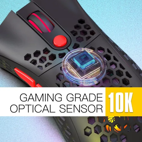 Vista 2 de RAZEAK Mouse inalámbrico para juegos, sensor de 10 K, 10,000 DPI, ligero 6 botones programables ergonómicos RGB mouse para juegos para PCMac
