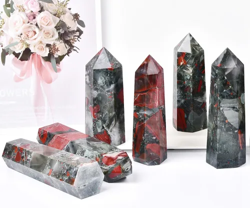 Vista 5 de Torre Obelisco de Piedra de Sangre de África Grande Varita de Punta de Cristal Curativo Natural de 6 Facetas Reiki Meditación Decoración del Hogar