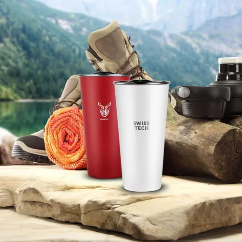 Vista 7 de Swiss+Tech Vasos de acero inoxidable de 16 onzas, paquete de 2 vasos de doble pared, vaso aislado con tapa, vasos duraderos (rojo y blanco)