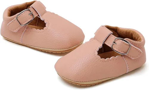 Vista 4 de Zapatos planos Mary Jane para bebés y niñas, con suela suave antideslizante, zapatos con estampado de vestido de princesa recién nacida