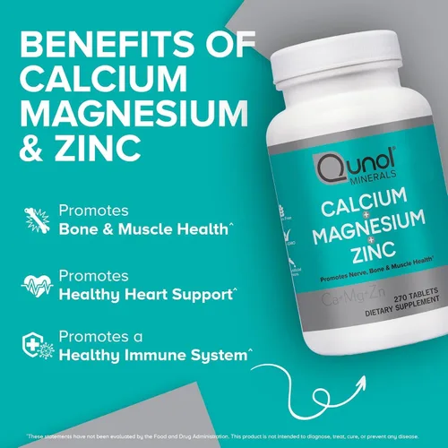 Vista 2 de Qunol Tabletas de calcio 3 en 1 con calcio, magnesio y zinc para apoyo inmunológico, suplemento de salud ósea, nerviosa y muscular, 270