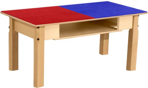 Vista 39 de Contender Time-2-Play - Mesa de madera contrachapada de abedul para niños, color azul y verde, compatible con Lego Montessori con estante para sala