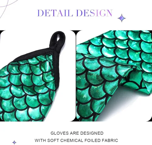 Vista 4 de GEMILY Fish Scale Gloves Fingerless Fashion Mermaid Sparkly Arm Sleeve Long Party Rave Gloves Costume for Women and Girls