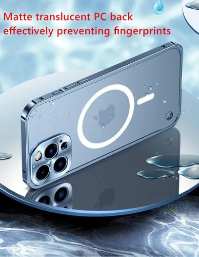 Vista 4 de kaitesi Funda magnética para iPhone 14 compatible con MagSafe Metal aleación de aluminio parachoques mate translúcido cubierta trasera con protector