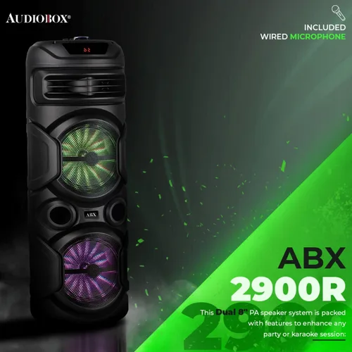 Vista 3 de Audiobox ABX-2900R - Altavoz Bluetooth dual de 8 pulgadas para fiesta, peso ligero con luces RGB, sonido de doble canal para fiestas, DJ, listo
