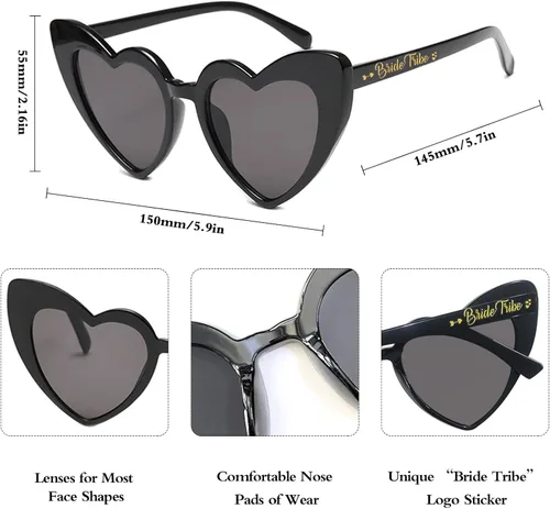 Vista 5 de 12 Pcs Heart Sunglasses Bachelorette Party, Bridal Shower Favors Bride Tribe Love Glasses Wedding Supplies