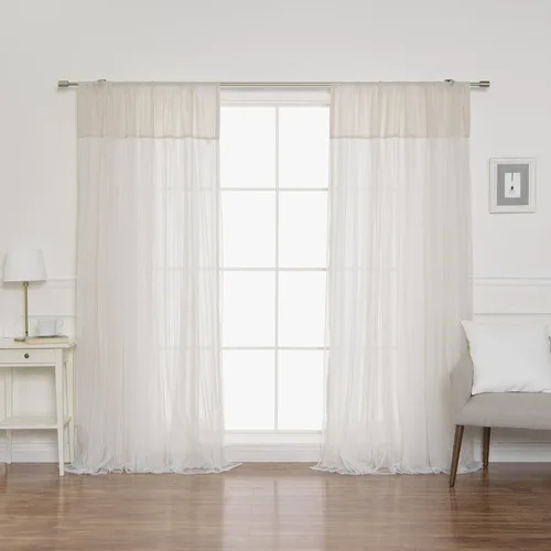 Vista 5 de Best Home Fashion Juego de 2 cortinas superpuestas de lino sintético de tul transparente con bolsillo para barra, filtro de luz, para sala de estar