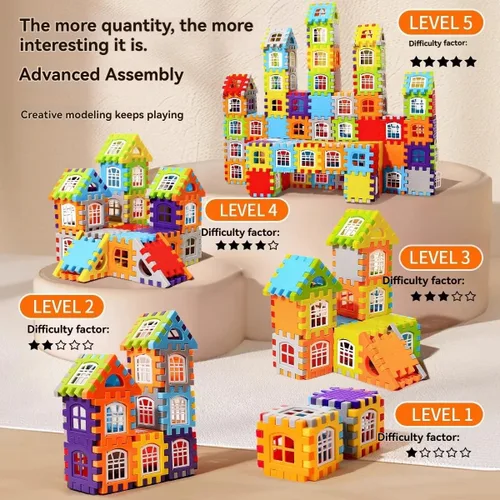 Vista 4 de Juego de 150 bloques de construcción, juguetes de construcción de casas de plástico entrelazados para niños, bloques educativos apilables STEM