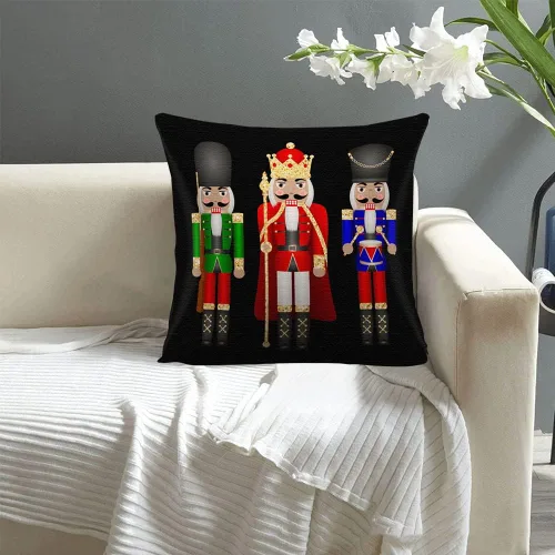 Vista 3 de Funda de almohada de cascanueces de dibujos animados de Navidad, decoración del hogar, funda de cojín cuadrada para sofá cama, funda de almohada
