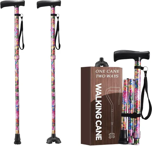 Vista 25 de Bastones florales para mujer, bastón plegable para estabilidad con base antideslizante, bastón ajustable para personas mayores, bastones plegables
