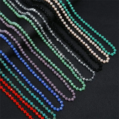 Vista 2 de COLORFUL BLING Collar de hilo infinito de cuentas de cristal anudadas a mano de 60 pulgadas de largo, cuentas de cristal, múltiples capas, Lariat