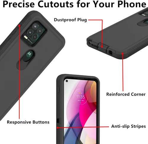 Vista 4 de Funda protectora resistente para Motorola Moto G Stylus 2021, a prueba de golpes, a prueba de polvo, 3 en 1, para Moto G Stylus 5G 2021 (negro)