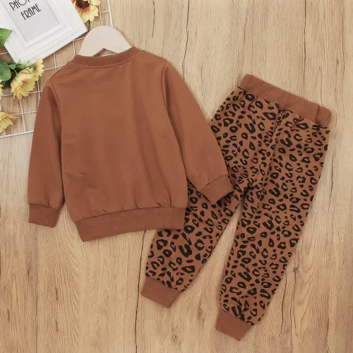 Vista 3 de Ropa de otoño con estampado de leopardo y manga larga, cuello redondo, sudadera y pantalones, ropa casual de invierno