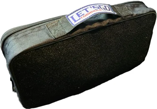 Vista 2 de Funda para bolsas de cornhole, bolsa de parche negra, resistente con doble cremallera, parte superior de vinilo, inserto pequeño, juego individual