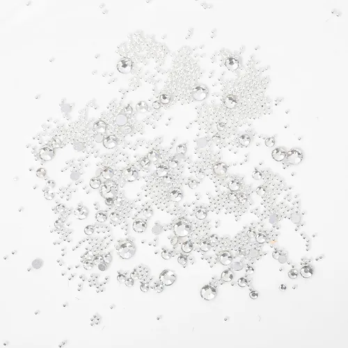Vista 5 de Kit de diamantes de imitación de cristal 3D rosa claro multiformas para uñas, mezcla de 0.031 in, cuentas redondas plateadas para uñas, gemas