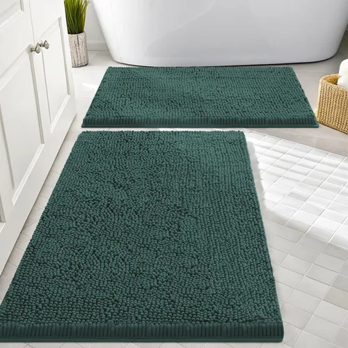Vista 86 de Juego de alfombras de baño Smiry de 2 piezas, suave alfombra absorbente de chenilla y juego de alfombra en forma de U para inodoro, alfombra de baño