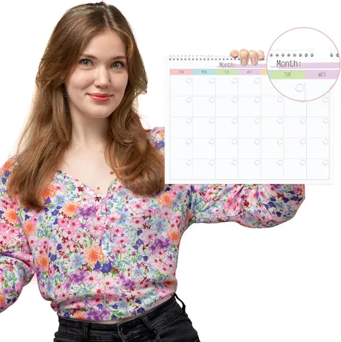 Vista 6 de Calendario de pared semanal mensual en blanco, planificador mensual sin fecha, bloc de notas para organizar la oficina en casa, 14.5 x 11.5 pulgadas