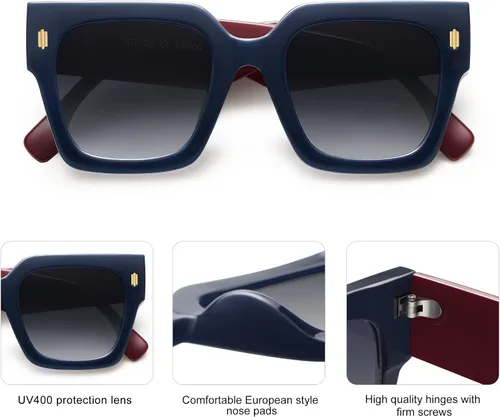 Vista 17 de SOJOS Gafas de sol cuadradas vintage de gran tamaño para mujer, estilo retro, de lujo, grandes, UV400 SJ2194