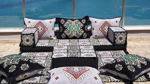Vista 5 de arabicsofa Juego de sofá de piso árabe esquinero en forma de L - Asiento Majlis marroquí para sala de estar