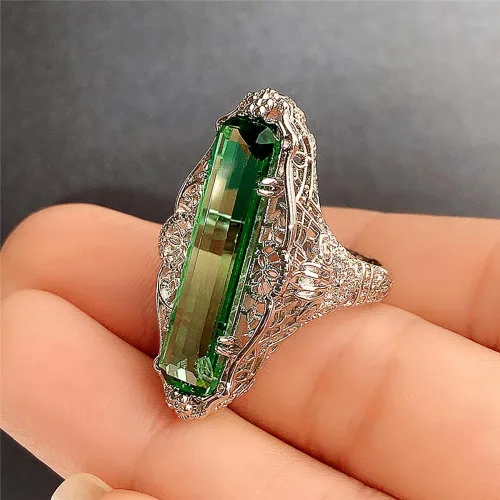 Vista 6 de Anillos de lujo para mujer de estilo vintage con circonitas cúbicas verdes para fiesta