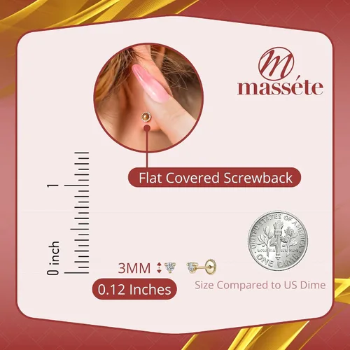 Vista 2 de Aretes de tuerca de oro amarillo de 14 quilates con 3 puntas de diamante simulado de Martini pequeños para bebé o múltiples piercings de rosca