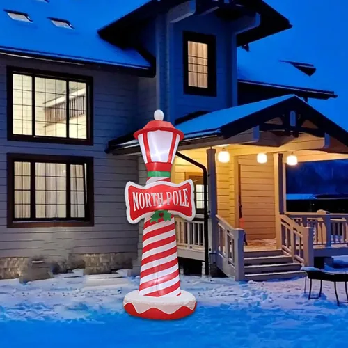 Vista 7 de Poptrend Decoraciones inflables de Navidad, faro inflable de Navidad, decoración de Navidad para patio, césped, hogar con luces LED de Navidad