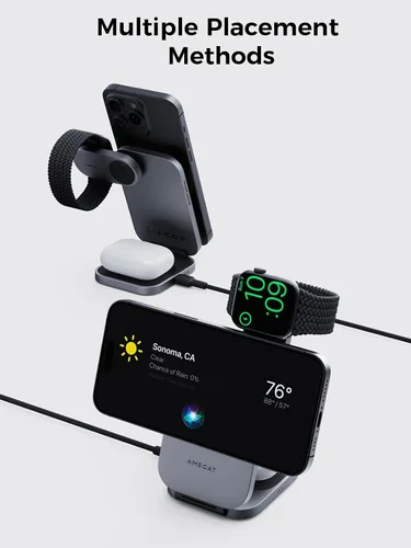 Vista 14 de Estación de carga 3 en 1, soporte de carga inalámbrico plegable con certificación MagFusion Z de 15 W, compatible con MagSafe para iPhone gris