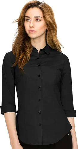 Vista 3 de Made by Johnny MBJ Women's Solide 34 Sleeve Stretchy Button Down Collared Office Formal Casua Blouse (S3XL)