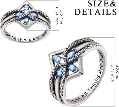 Vista 3 de YFN Anillo de cruz de plata de ley con Dios todas las cosas son posibles, anillo de circonita cúbica talla 6-10