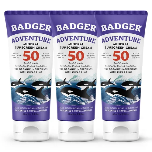 Vista 11 de Badger Protector solar biodegradable seguro para arrecifes, protector solar mineral SPF 50, 98% ingredientes orgánicos, sin perfume, resistente al
