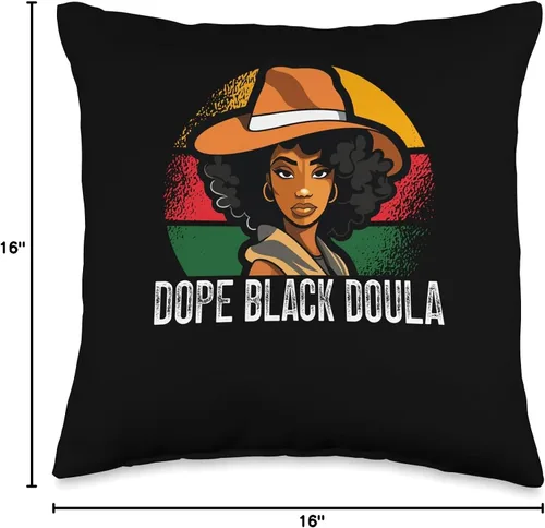 Vista 4 de Dope Black Doula Midwife Black Pride Midwifery Doula - Almohada afroamericana de 16 x 16 pulgadas, multicolor