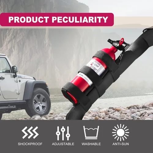 Vista 6 de 1 pieza de correa ajustable para soporte de extintor de incendios, compatible con Jeep Wrangler 1965-2022 JK JKU TJ CJ Gladiator, patrón de bandera