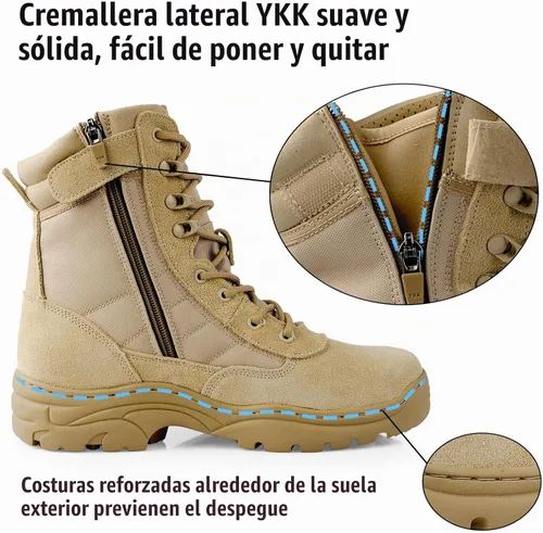 Vista 5 de Botas militares tácticas para hombre de 8 pulgadas con cremallera Arena