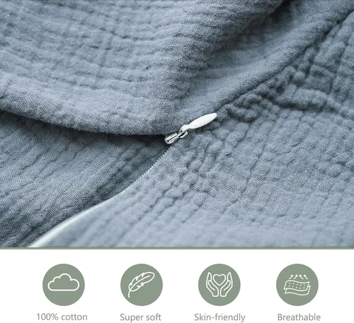 Vista 5 de Fundas de almohada de muselina de lactancia, paquete de 2, fundas suaves y adorables con cierre de cremallera, fundas 100% algodón para almohadas